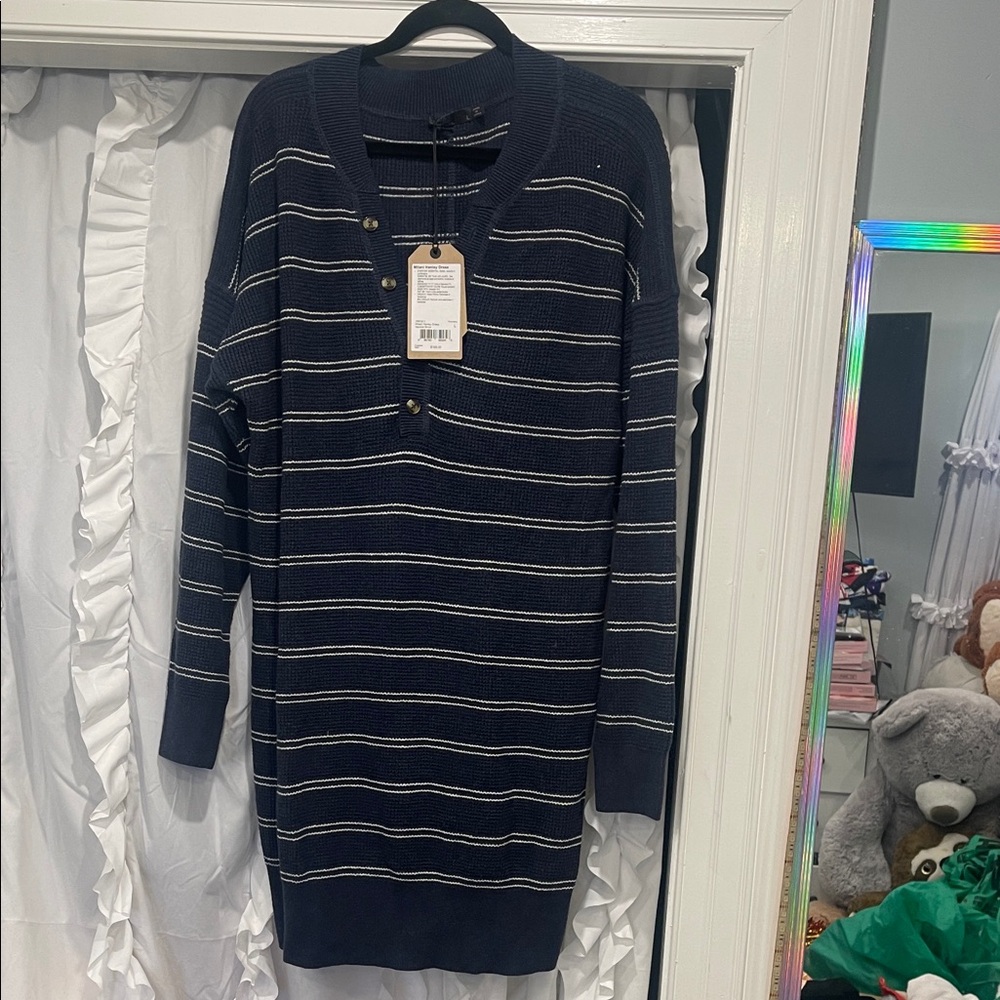 Prana Milani Navy Henley Dress with White Stripes nwt large